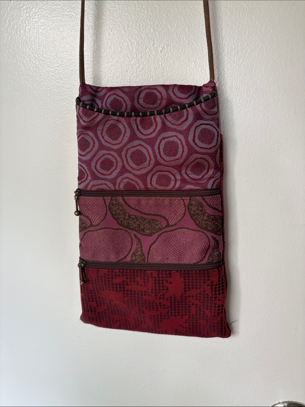 Multi-Tone Red Brocade Maruca Crossbody Bag